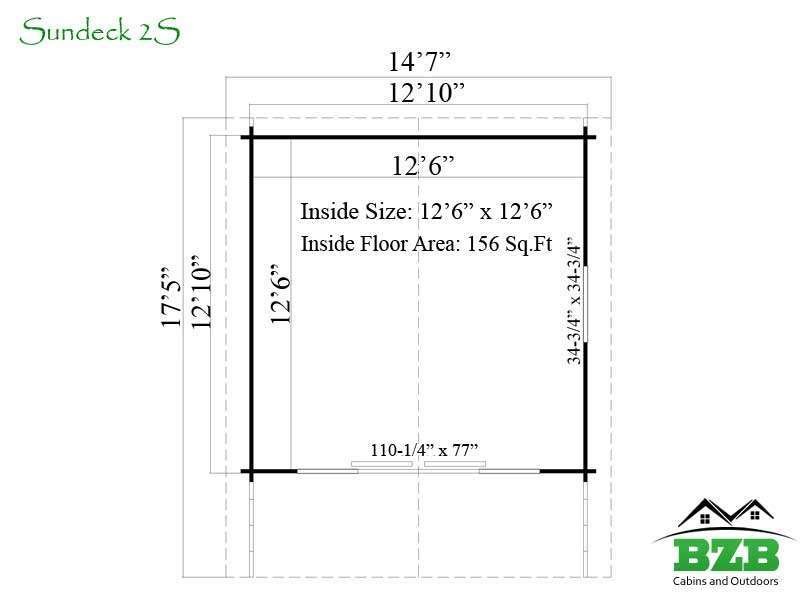 Sundeck 2S Prefab Wood Cabin With Double Doors - Image 2
